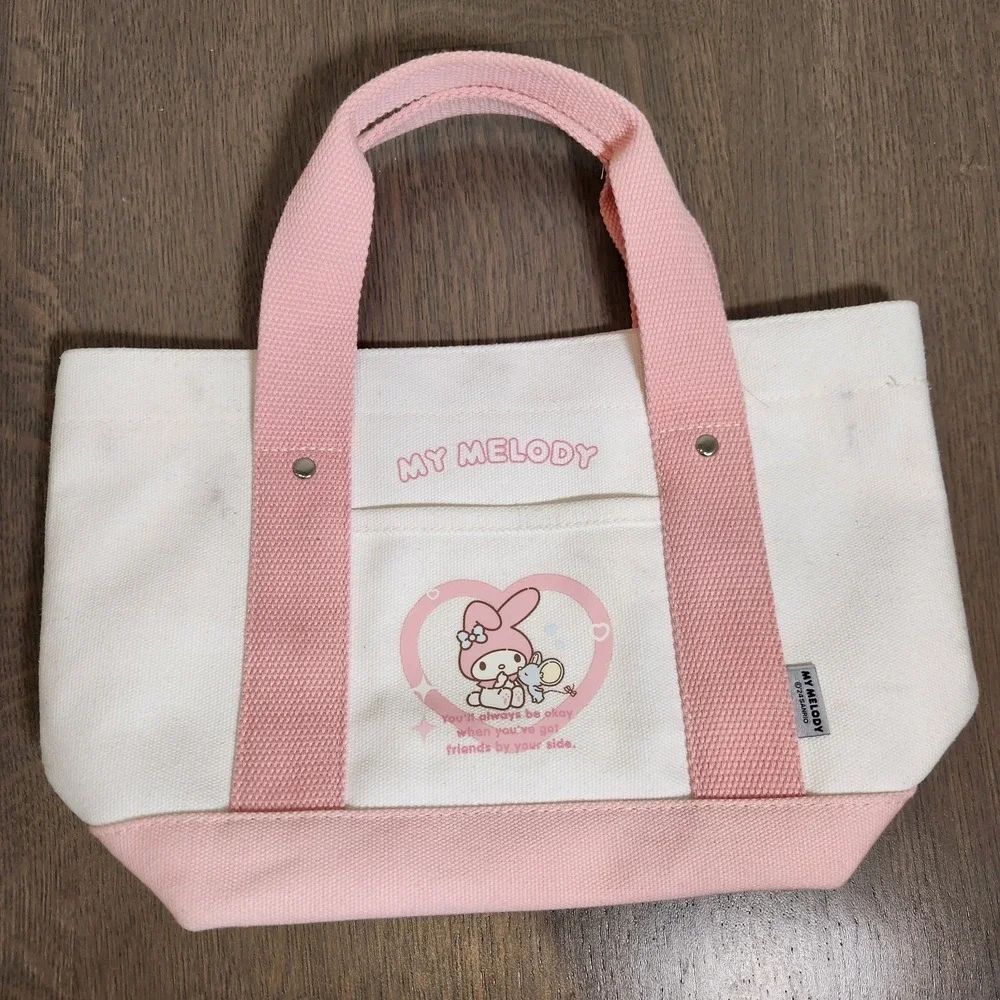 Sanrio x Miniso My Melody Pink White Canvas Tote Bag Small Handbag Cute Graphic